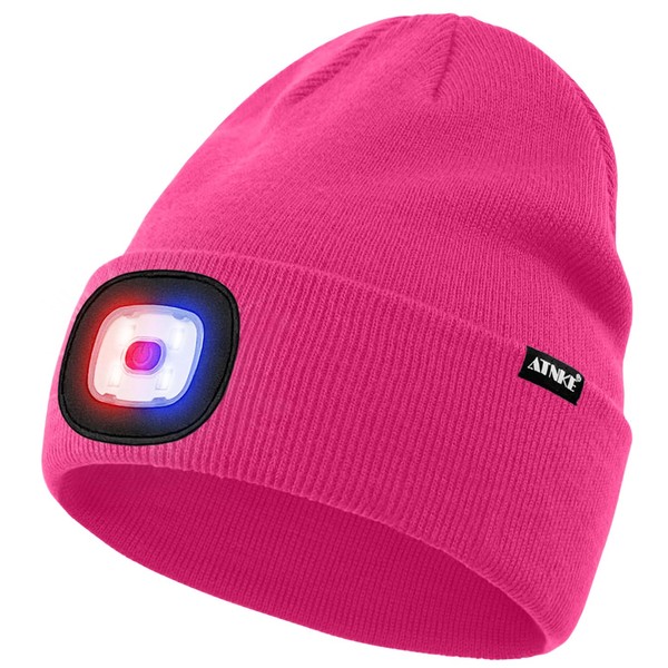 ATNKE LED Lighted Beanie Hat,USB Rechargeable 4 LED Red and