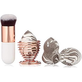 Zoe Ayla Kabuki Brush, 3 Makeup Sponge and Makeup Holder Set, Marble/Rosegold, 0.188 kg
