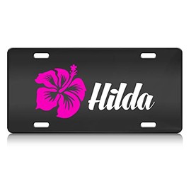 Press Fans - Hilda Female Name S.Steel Car SUV Truck License Plate Decorative Tag Black-D#b22