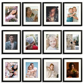 Frametory, 11x14 Black Picture Frame for Wall, Set of 12, Gallery Wall Frame with Tempered Glass Display 8x10 with Mat or 11x14 Without Mat, Hanging for Home Decor Horizontal or Vertical