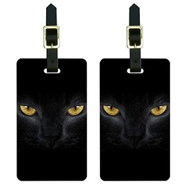 Graphics & More Black Domestic Cat Gold Eyes Luggage Tags Suitcase Carry-on Id, White