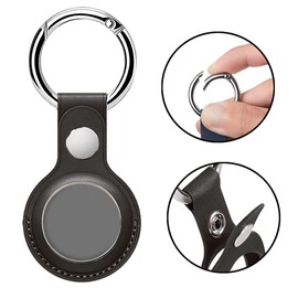 Black PU Leather Case Cover for Airtag Keychain