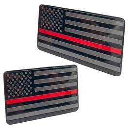 3D Metal American Flag Sticker, American Flag Bumper Emblem Car Sticker, Car Decals Bumper Stickers for Truck, Window, Car, Motorcycle, & Mailbox (Pack of 2) (Red Line)