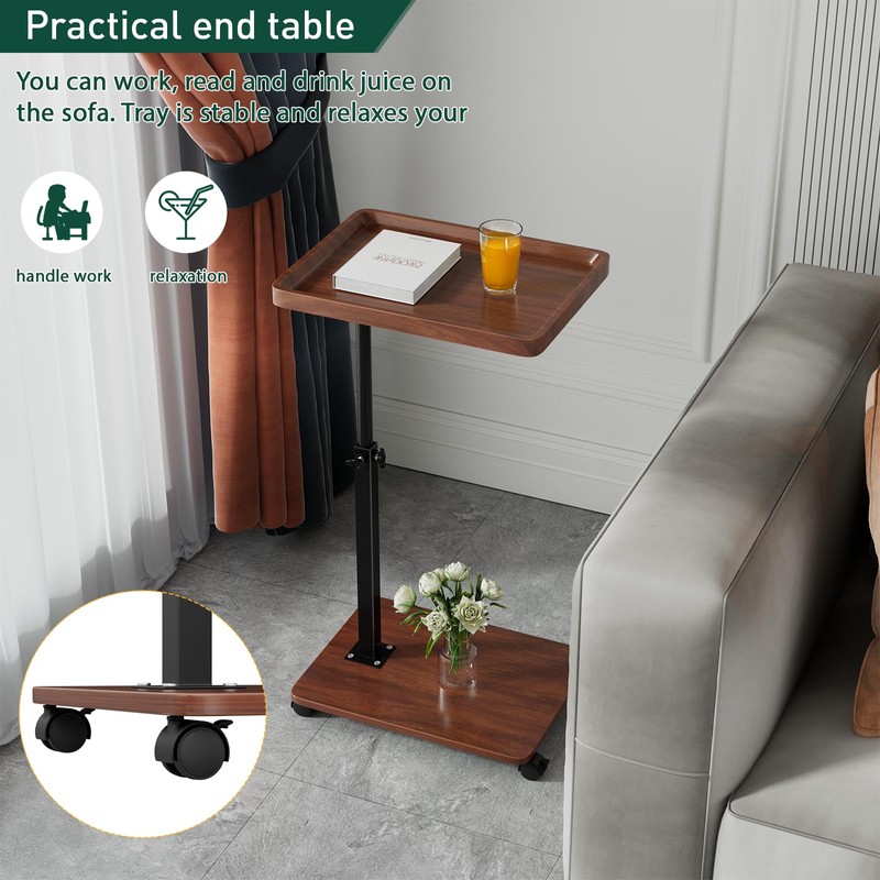 XNSDXV C Table End Table Adjustable Height, 360°Swivel TV Tray