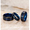 TIGRADE Titanium Ring 6mm 8mm Blue Centre Groove Wedding Band