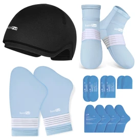 Suzzipad Cold Therapy Socks and Hand Ice Pack, Cooling Gloves for Chemotherapy, Stress Relief Caps, Ideal for Carpal, Chemo Care Package for Women & Men, L