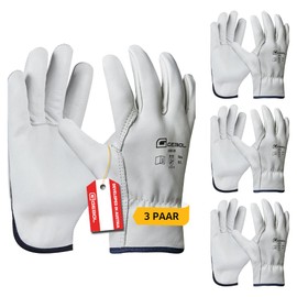 Gebol Driver 3 Pairs Premium Leather Work Gloves Men for Construction, Gardening & Rough Work Heavy Duty 1.1mm Leather Thickness Safety Gloves Size XL (Size 10)