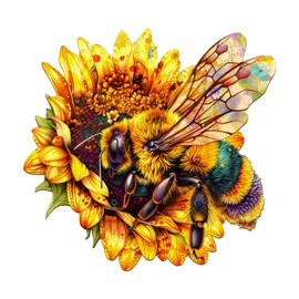 Jigfoxy Wooden Jigsaw Puzzles for Adults, Bumblebee Wooden Puzzles for Adults 250pcs, Unique Animal Shape Wood Puzzles, Birthday Gifts for Family Friend with with wooden box(13.4 * 12.8in)