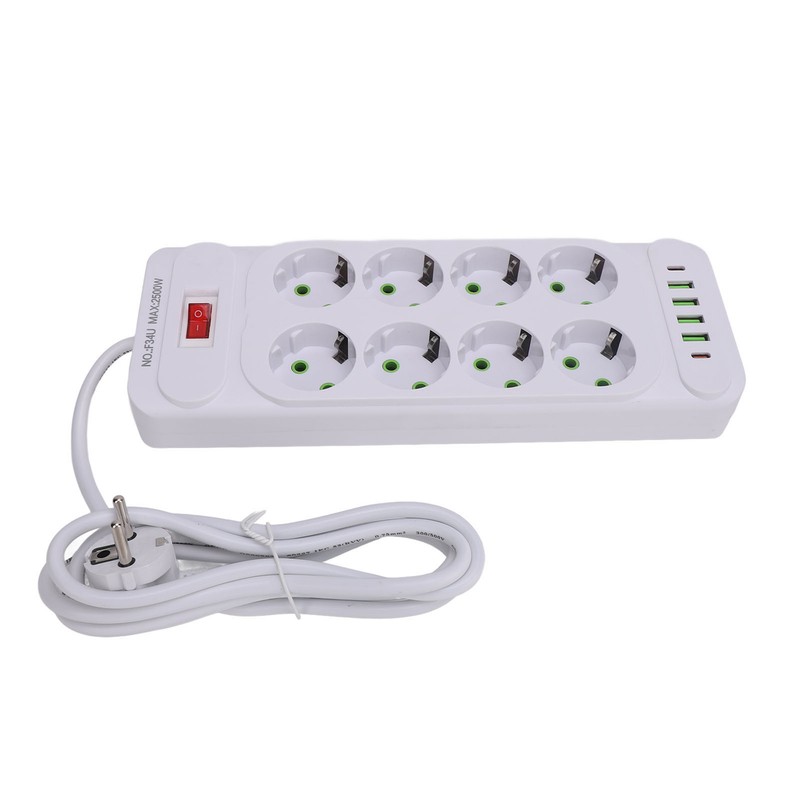 8 Way Power Strip USB C European Socket Desk Wall