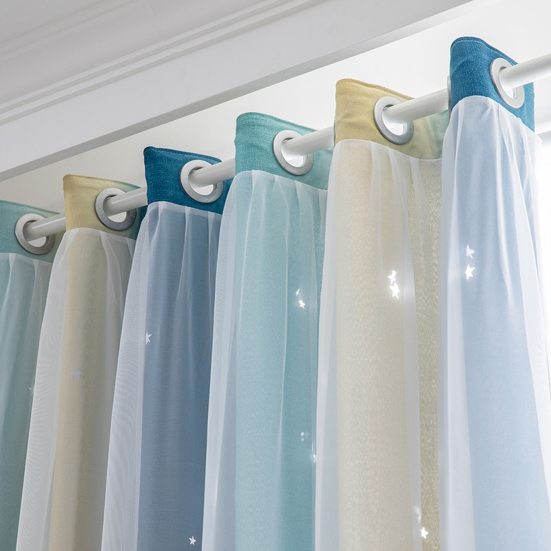1pc Curtain Simple Gradient Hollow-out Star Pattern Double Layer Blackout