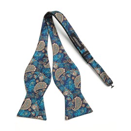 HISDERN Men's Paisley Floral Handkerchief Jacquard Wedding Party Self Bow Tie & Pocket Square Set, Aqua / Brown, One Size