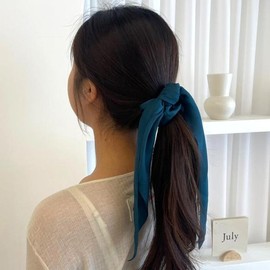 Scarf hair tie ribbon scarf scrunchie dark green ribbon hair tie / 스카프머리끈 리본 스카프 곱창머리끈 다크그린 리본머리끈