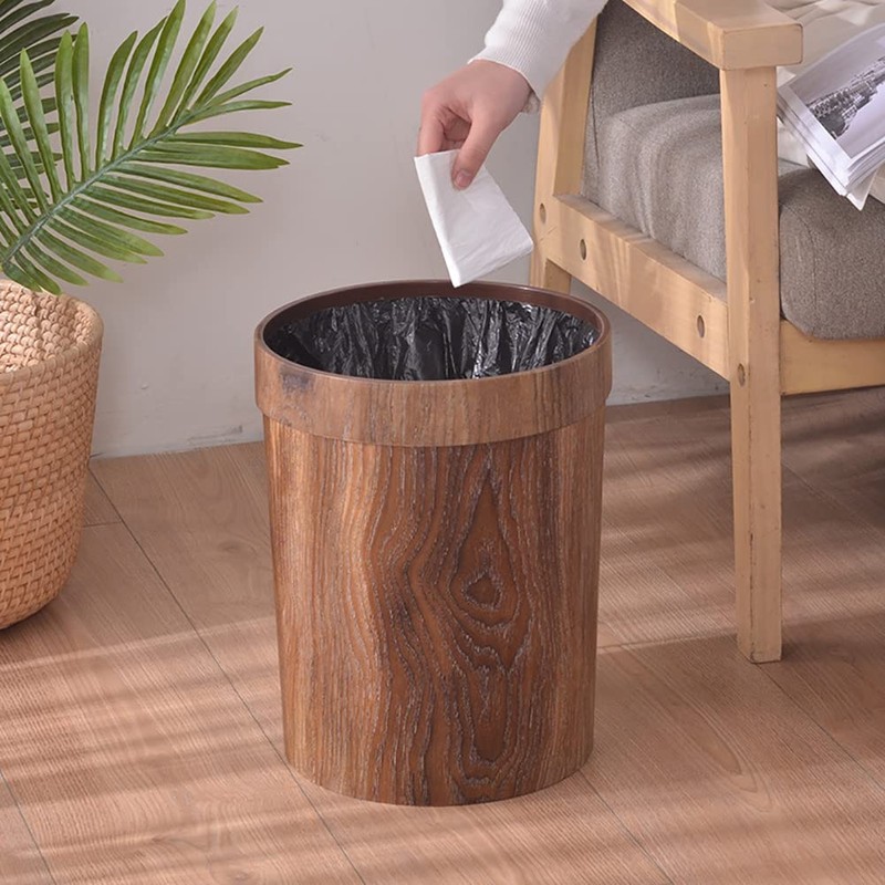 Trash Can Without Lid, Wood Grain Trash Can Single and