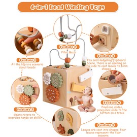 CLIUNT Montessori Motor Skills Cube, 6-in-1 Activity Cube, Baby Toy, Montessori Play Cube for Children, Activity Cube, Baby Learning Toy for 12+ Months