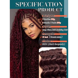 Burgundy Bohemian Braiding Hair Deep Wave Bulk Hair for Braiding No Weft Hair Curls for Boho Braids Wet and Wavy Curly Bundles for Braiding Hair Extensions 2 Bundle 200g 18 Inch Water Wave,99J