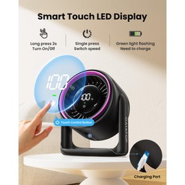 Gaiatop Desk Fan for Bedroom, Ultra Quiet Table Battery Powered Fan 7.7 Inch, Touch Control 4000mAh, Strong Airflow 5 Speeds Rechargeable Desktop for Office Dorm Home, Gift for Women Men, Black Purple