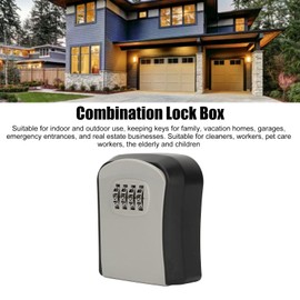 Key Lock Box, Wall Mounted Security Key Organizer Aluminum Alloy Waterproof 4 Digit Password Key Cabinet,Portable Combination Lockbox (Grey)