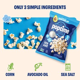 Poptime Gourmet Popcorn Snack Bags – Sea Salt Popcorn Bags, Healthy Snack Popped With Heart-Healthy Avocado Oil, Crunchy, Gluten Free, Vegan, Low Calorie, Kosher, Non-GMO - 4.5 oz - Pack 4