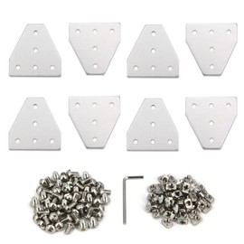 Yeebyee 2020 Corner Bracket Plate T Shape 5 Hole 90 Degree Outside Joining Plate with M5x8mm Screws and T-Nuts for 20 x 20mm Series Aluminum Extrusion Profile,8pcs/Pack (Silver-2020 T Shape)