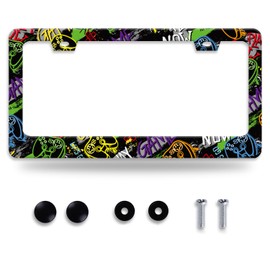 Game License Plate Frame Gamepad License Plate Holder for Car Decorative Parts Stainless Stee License Plate for Standard Us Canada Funny License Plate Frames 12x6 Inch