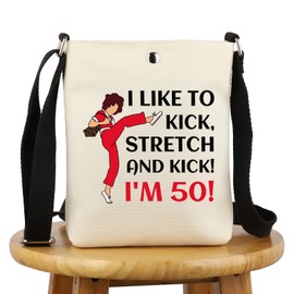 G2TUP Sally O'M Inspired Gift I Like To Kick I'm 50 Crossbody Bag Fun Skit Lover Cosmetic Bag TV Show Characters Fans Gift (I Like To Kick I'm 50-x)