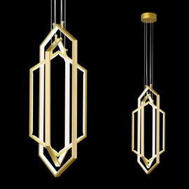 FDPBY Modern Kitchen Island Dimmable Pendant Light Fixture Gold Modern LED Pendant Lights 3 Rings Geometric Chandelier Living Room Foyer Chandeliers Lighting Fixture High Ceiling Chandeliers