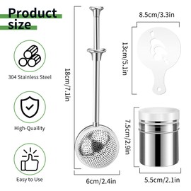 PROKITCHEN - Juego de 20 polvos de harina de acero inoxidable para polvo y polvo con mango accionado por resorte, 16 moldes de impresión para café capuchino y latte