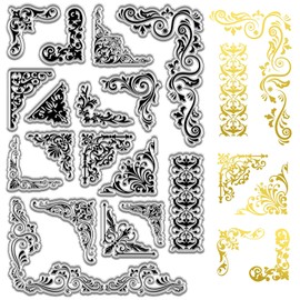 CRASPIRE Iron Orchid Corner Clear Rubber Stamps European Pattern Border Vintage Transparent Silicone Stamp Seals for Card Making Decoration Handmade Photo Album Notebook Decor DIY Scrapbooking