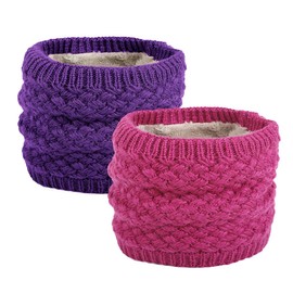 EPEIUS Kids Girls/Boys Winter Knitted Infinity Scarf Children Warm Soft Polar Fleece Neck Warmer 2 Pack,Magenta and Purple