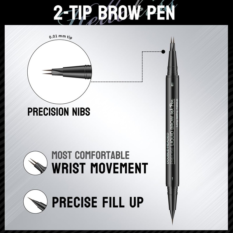 2-Tip Eyebrow Pen, Eyebrow Pencil Dual-Ended Microblading Eyebrow Pen with