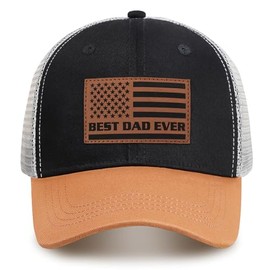 American Flag Trucker Hat - Best Dad Ever - Fathers Day, Christmas & Birthday Gifts for Dad from Son or Daughter - Black