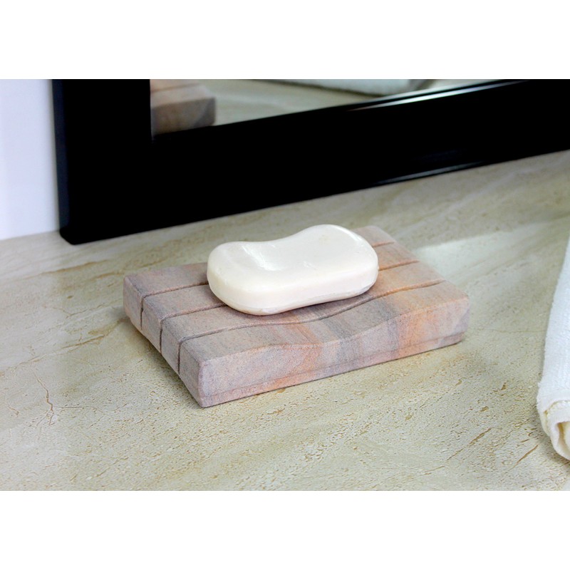 Stonkraft Rectangular Ribbed Shaped Soap Dish Made of Natural Rainbow