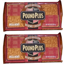 Trader Joes Bittersweet Dark Chocolate (54% Cocoa) with Almonds HUGE POUND PLUS Candy Bars 2 PACK NO ARTIFICIAL FLAVORS NO PRESERVATIVES