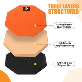 Newellsail Drum Practice Pad 8 Inch Drum Pad Rubber Dumb Drum Practice Pad with Wooden Base for Drummers Beginners Orange