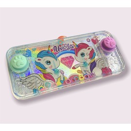 Mini Water Features, Water Features, Rings for Girls and Boys, Gift for Travel, Aguaplay Water Geme, Aqua Play, (Unicorn, 2 Buttons, Green-Purple)