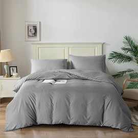 Good Nite Duvet Cover Set, Bed Sheet Set, Soft Duvet Cover with 2 Pillowcases, Easy Care and Fluffy Bedding Sets (Light Grey, Single 135 x 200 cm)