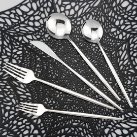 Uniturcky Silverware Set, 30-Piece 304 Stainless Steel Silver Flatware Dinnerware Set Cutlery Tableware Mirror Polished, Include Knife Fork Spoon Service For 6, Dishwasher Safe （Silver）