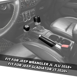 Jimen Fit for Jeep Wrangler JL JLU Gladiator JT 2018-2025, 4WD and Gear Shifter Knob Trim & Emergency Brake Handle Cover (Carbon Fiber)