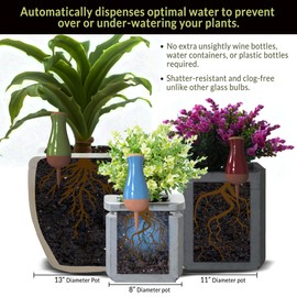 SmartiLiving Drip Irrigation Stakes - Extra Large Improved Drip Easy-Refill 4 Week Waterer System with Large Reservoir Bulbs - Automatic Self-Watering Device for Indoor & Outdoor Plants