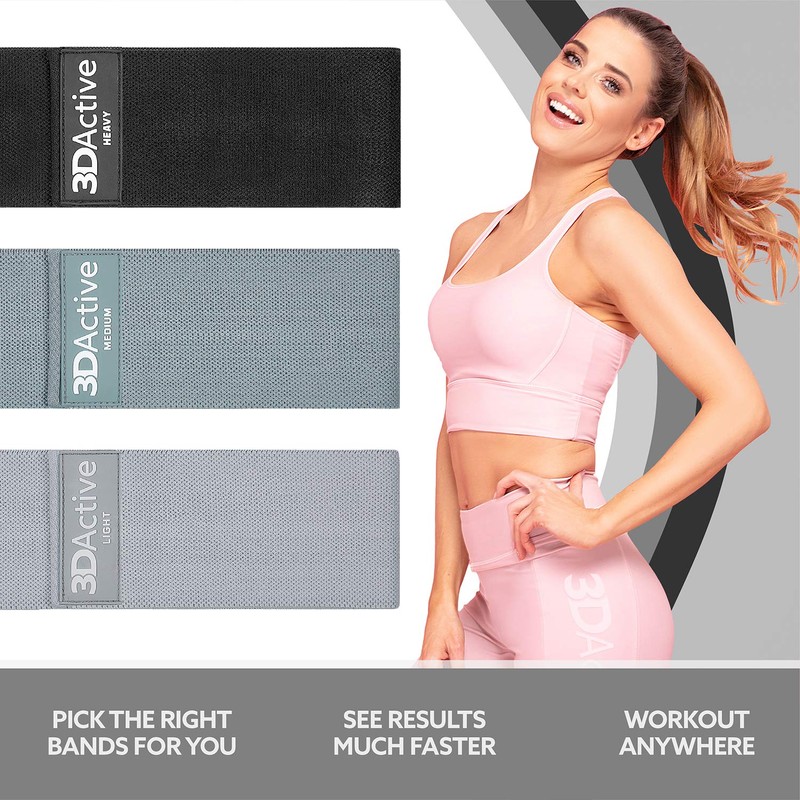 3DActive Fabric Resistance Bands for Legs and Butt. Wide Non-Slip