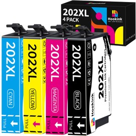 Hookink 202XL Ink Cartridges for Epson Printer Remanufactured Replacement for Epson 202 XL Ink Cartridges Combo Pack Works with WorkForce WF-2860 Expression XP-5100 (1 Black 1 Cyan 1 Magenta 1 Yellow)