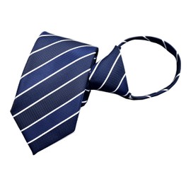 Kihatwin Men Navy Midnight Zip Ties White Light Blue Fine Striped Leisure Meeting Necktie