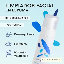 RICE & SHINE Limpiador Facial en Espuma Jabon Facial con 60% más Vitamina E que el Aceite de Argán - 100% Natural Desmaquillante e Hidratante Facial