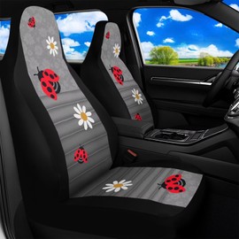 TOADDMOS Ladybug Daisy Front Seat Covers for Cars Waterproof Bucket Seat Covers Set of 2 Automotive Seat Cushion Covers Fit for Cars, Sedans, SUVs, Trucks, Vans,Airbag Compatible