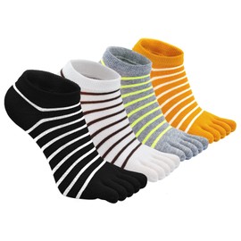 CaiDieNu Womens Toe Socks Cotton Crew Five Finger Socks Girls Colorful Stripe Socks for Running Athletic 4/5 Pairs, Multicolored-09-4 Pack, 5-11
