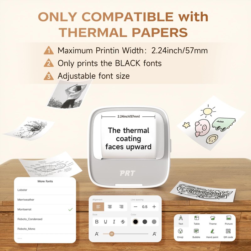 PRT Mini Sticker Printer, Portable Thermal Printer with 1 Roll