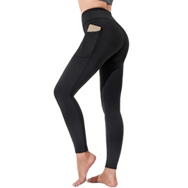 Polygon Yoga Pants for Women, High Waisted Leggings with Pockets, Tummy Control Non See Through Workout Pants(Black-L)