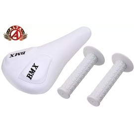 ALTA White BMX Vinyl Saddle & Triangle 125mm White Grips BMX BIKES.