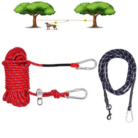 Coloch Dog Tie Out Cable for Camping, 50ft Reflective Overhead Trolley System with 10ft Dog Runner Cable Portable Dog Leads Up to 300lbs, for Yard, Park, Camping, Outdoor Activity, Red
