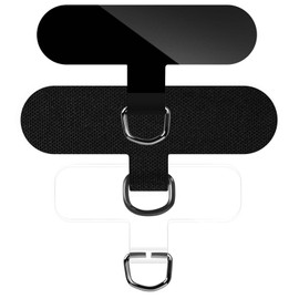 FOWEROTY for Phone Tether Tab, Universal Cell Phone Lanyard Patch, Anti-Loss Hanging Metal Ring Replacement Patch Pad for Mobile Smartphone Safety Lanyard Wrist Strap (Nylon Black+TPU Black+TPU Clear)